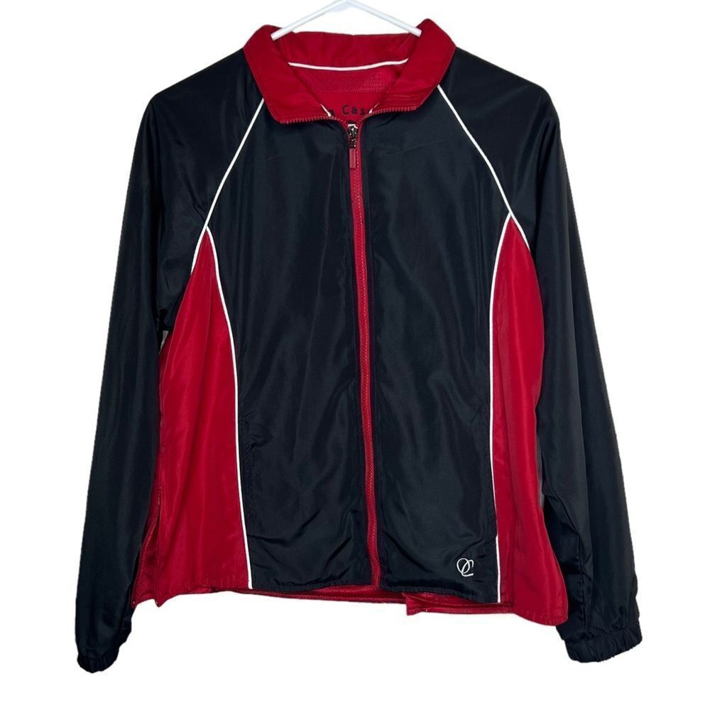 Oleg Cassini sport red & black zip up jacket size small
